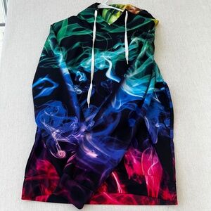 Psychedelic Flame Smoke All Over Print Hoodie Medium Unisex Black Multicolor